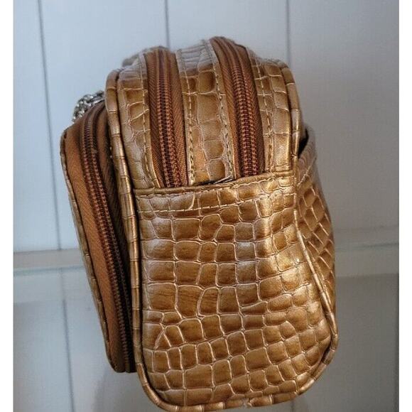 Kathy Van Zeeland Womens Pocketbook Golden Honey Croco Embossed Organizer Bag - Picture 6 of 16